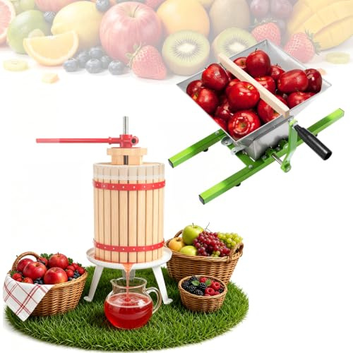 ACXIN Juego de 12 l de prensa de frutas + 7 L de fruta, prensa de vino | Juego completo de molinillo y prensa manual de construcción estable, ideal para hacer zumo y vino de fruta fresca