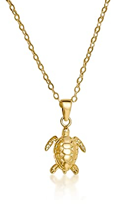 Mary & Jules Kette Schildkröte Turtle 925 Sterling Silber vergoldet, Goldkette Damen mit Schildkröten Anhänger, Kette Damen Gold aus aus recyceltem Silber, für Frauen und Mädchen
