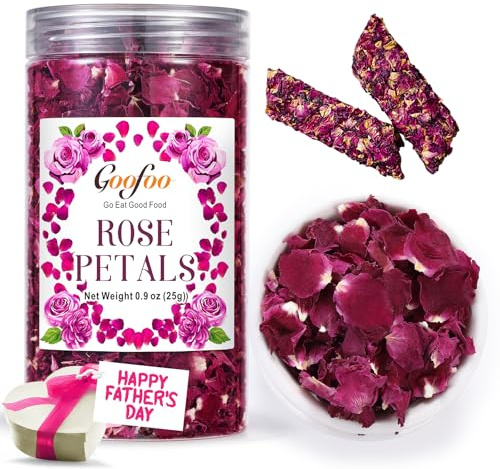 Dried Rose Petals Edible Flowers, Real Dry Red Roses Buds, Food Grade for Tea Baking Crafting Wedding Confetti, Non-GMO Caffeine-free, Ideal for Father's Day, 0.9 oz