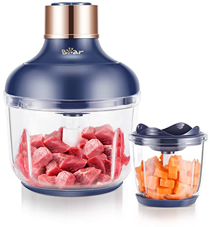 Bear Food Processor, Electric Food Chopper with 2 Glass Bowls (8 Cup+2.5 Cup), 400W Power Grinder with 2 Sets Stainless Steel Blades, 2 Speed for Meat, Vegetables, and Baby Food
