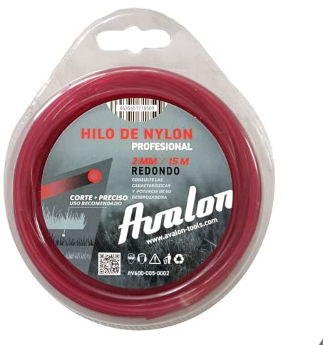 Avalon - Hilo Redondo de Nylon Universal para Desbrozadora y Cortacesped (2 mm x 15 m) - Alta Durabilidad y Rendimiento Óptimo en Las tareas de desbroce