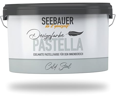 SEEBAUER diy Pastellfarbe PASTELLA Grau 2,5L (Cold Steel) Edelmatte Wandfarbe Grau Blau - Innenfarbe sehr hohe Deckkraft - Matt, Abwaschbar und Tropffrei