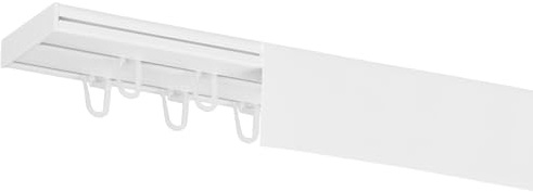 RENA Vorhangschiene 2-läufig Gardinenschiene aus Kunststoff Vorhang-Deckenschiene mit Abdeckung und Überklipshaken Gardinenleiste Gardinenstange Gardinen Vorhänge für Deckenmontage Weiß 230cm