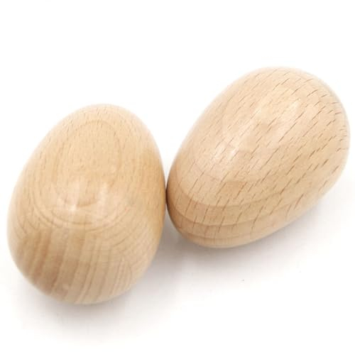 HAICN 2Pcs Easter Wood Egg Shakers Musical Percussion Instrument Sanded Egg Wood Education Toys Easter Gift Musical Instrument Toys for Children