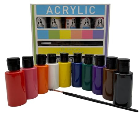 ACRYLFARBEN-SET. 10 Farben je 36ml. Hochpigmentierte und deckende Malfarben für Leinwand, Pouring, Holz, Stein, Papier, Gips, Metall usw. Allzweckfarben (10 Farben x 36ml mit Pinsel)