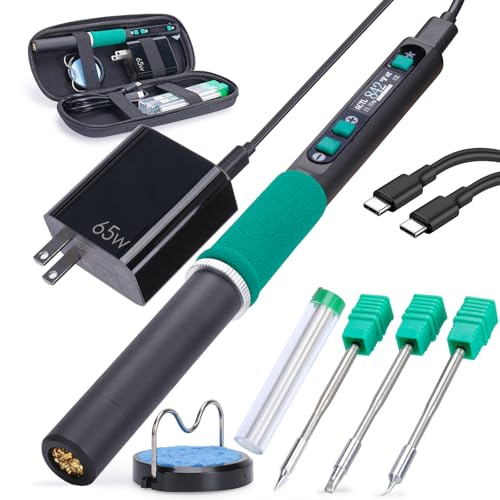 YIHUA 928D-IV Soldering Iron Pen Kit DC 65W Support PD QC, Type C Portable Soldering Station with 3 Tips, Solder Wire, Protective Cap