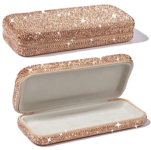 XhuangTech Étui à lunettes à coque rigide, étui à lunettes de soleil bling diamant, accessoires portables, joli étui de protection pour lunettes de voyage, grand support, boîte de rangement pour