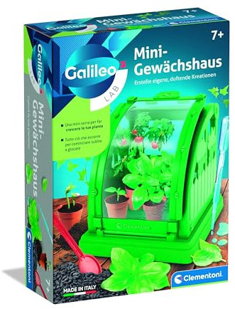 Clementoni Galileo Lab Mini Serra - Kit Botanica fai da te per bambini - Piante da coltivare con pentole, torba e semi - Giardino da interno con lembo per la cura di Clementoni 59438