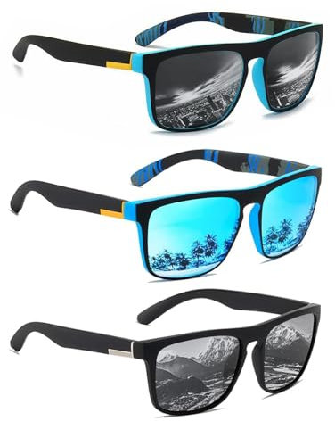 3 Paar Sonnenbrille Herren, Polarisierte Sonnenbrille Herren und Damen, Sportarten Mode, Schutz vor UV Strahlung, für Radfahren Ski Golfen Angeln Fahren Wandern