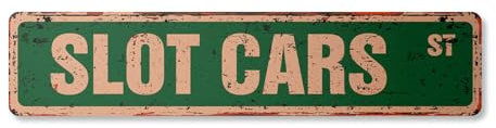 SLOT CARS Letrero de calle vintage Metal Plástico Carreras Slotcar Camiones Juguetes de colección