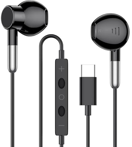 Auriculares USB C para Samsung Galaxy S25 S24 Ultra iPhone 16, Auriculares con Cable, Auriculare in-Ear con Micrófono y Control de Volumen, Auriculare Estéreo HiFi para iPhone 15, Samsung Galaxy S23