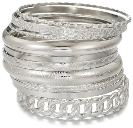 AYWFCBF Silver Bangles for Women, 10 Pcs Boho Stackable Bracelets Multi Layer Textured Chunky Bracelets Jewelry Set for Women