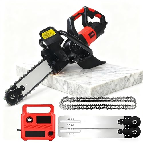 pedenencelia Electric Concrete Chain Saw/Handheld Diamond Chainsaw with Water Supply and Dust Suppression, 350mm/480mm Cutting Depth, with 2 Diamond Chains & Guide Plates 9500W
