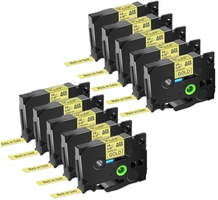 ZJNWTVUH Ruban d'étiquetage TZ 231 Noir sur Blanc, Ruban laminé 221 431 731, Compatible avec l'imprimante d'étiquettes PT P700(10PK Black on Gold)