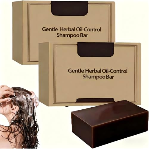 Barra de Champú Control de Aceite Natural para Cabello Graso y Caspa, Champú Sólido de Limpieza Profunda con Hierbas Orgánicas, Jabón Nutritivo para el Cabello, Vegano con Espuma Abundante (2Piezas)