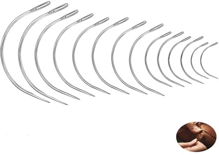 14 Pièces Aiguilles Incurvées Rondes pour Cuir, 7 Tailles D'aiguilles à Tisser de Type C Coudre Incurvées Courbé Outils, Aiguille Courbées Curved Needles Métal Main Pour Couture Perruque Cuir Toile