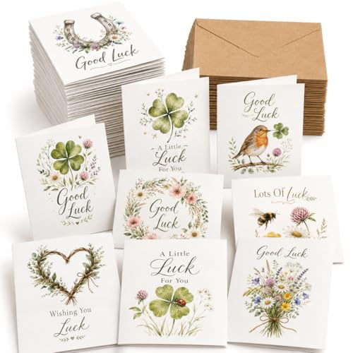 30 Good Luck Cards Set with Kraft Envelopes Rustic Simple Folded Encouragement Cards 30 Different Designs Premium 300gsm Pearlescent Cardstock Exam New Job Interview Driving Test