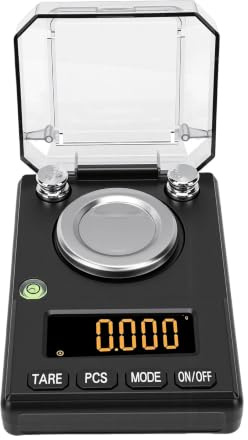 Zhjvihx Báscula Digital de Miligramos, 100 G 0,001 G de Alta Precisión con Pesas de Calibración de 2 X 20, Pantalla LCD Retroiluminada, 6 Unidades, Tara, Conteo, Báscula de Bolsillo