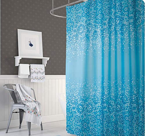 KS Handel 24 Textil DUSCHVORHANG BLAU Weiss MOSAIK 240x200 cm 240 BREIT X 200 cm HOCH! Shower Curtain BLAU Weiss