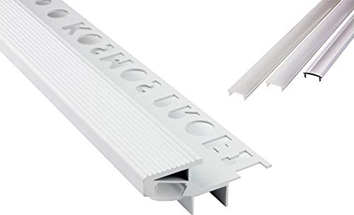 tktrading24 T-40 20° LED Premium Treppenprofil Alu Fliesenprofil 12mm weiss - 2m klar