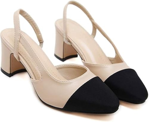 LAIYUTING Femmes élégantes Bloc de Talon Slingback Cuir Souple Sandale Pompes habillées,39EU