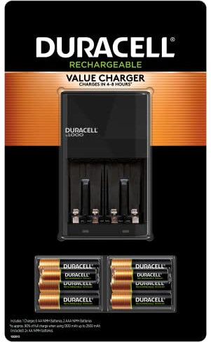 Duracell Ion Speed 1000 Battery Charger for AA and AAA Batteries, Includes 4 AA and 2 AAA Rechargeable Pre-Charged Batteries for Home and Business Devices