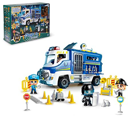 Pinypon Action - Furgón Policial, Set de Juguete de acción, Incluye un muñeco de policía , Muchos Accesorios y Posibilidades de Juego, para niños y niñas Desde 4 años, Famosa (700016770)