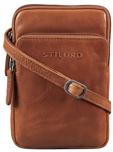 STILORD 'Elin' Brustbeutel Leder groß Brusttasche für Herren Damen Handy Umhängetasche aus echtem Vintage Leder, Farbe:maraska - braun