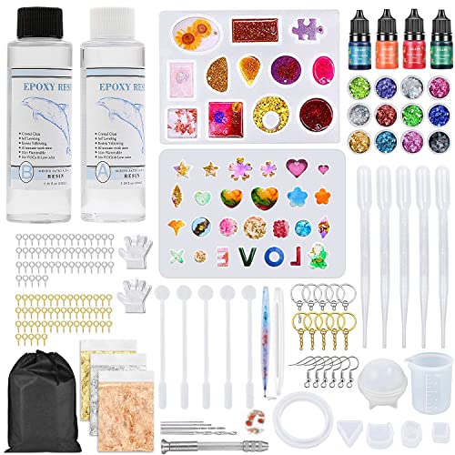Elekin Kit Resina, Resina Epossidica Kit per Principianti, Resina Epossidica Cristallina con Strumenti Fai-da-Te tra Cui Stampi, Pigmenti Colorato in Resina,Accessori per La Creazione di Gioielli