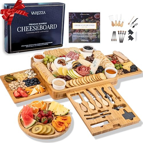 Charcuterie Boards Set – Large Bamboo Cheese Board & Platter with Charcuterie Accessories, Housewarming Gifts for New Home, Christmas, Bridal Shower, New House Gift