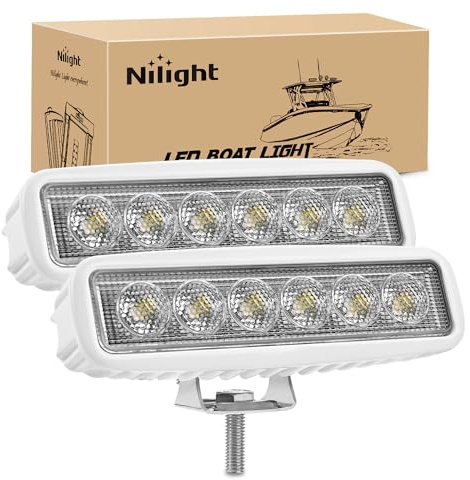 Nilight Marine Led Light Bar 2PCS 18w White 150° Flood Beams Ponton Boat Deck Dock Lights IP67 Waterproof for Night Fishing T-top Stern Yacht Kayak Port Sailboat
