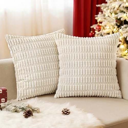EMEMA Kordsamt Kissenbezüge Dekorative Sofakissen Moderne Kissenhüllen 40x40 cm Dekokissen Weicher Zierkissenbezug für Wohnzimmer Sofa Schlafzimmer 2er Set Beige