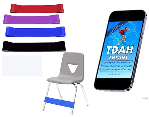 Seka-Planet Bandes élastiques de Chaise pour Enfants TDAH, 4 pièces, Latex Naturel, avec eBook éducatif