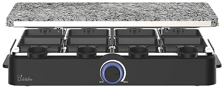 bikitchen grill 900 Raclette mit Natursteingrill, Pfännchen, 8 Personen, 1400 Watt, Schwarz