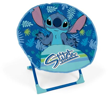 ARDITEX Moon Shape Chair 50 x 50 x 50 cm Disney Lilo & Stitch Metal Frame Polyester Seat Foldable Space Saving Cartoon Design White