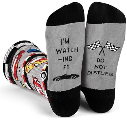 Moguri Calcetines de coche de carreras, diseño de coche deportivo con texto en inglés «Do not disturb i'm watching», Negro , L