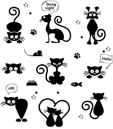 AINIUNIU Katze Wandaufkleber, Katze Lichtschalter Aufkleber, Lustige Tier Wandtattoos, Schwarze Katze Cartoon Wandaufkleber für Lichtschalter oder Steckdose Wandsticker Selbstklebend, DIY Ideen