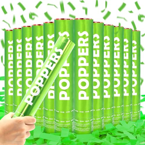 Confetti Cannon 12Pack green Party Popper Shooters 12 Inch Confftti Cannnons Launches 20-25ft Confftti Poppers for Wedding,Birthday,Graduation, New Years Eve Celebration