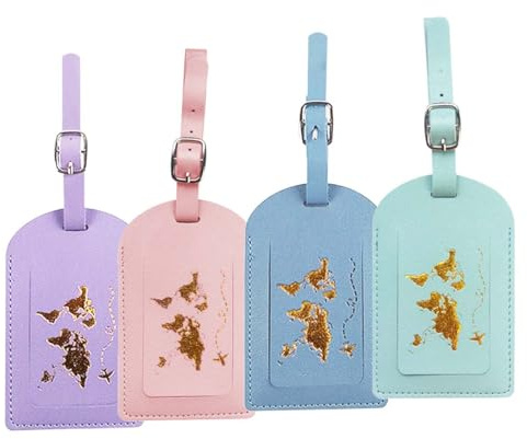 SULIUDAJI 4 Pezzi Etichetta per Valigia, Etichetta Bagaglio in Pelle PU con Fibbia Regolabile, Etichetta Valigia Aereo Impermeabili per Zaini da Viaggio per Valigie Borsa per Animali Domestici