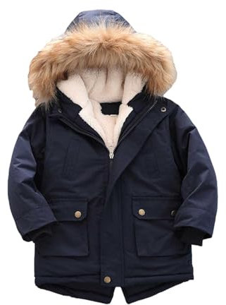 Guqmjde Winterjacke Jungen Daunenjacke Kinder Baumwolle Mantel Classic Wintermantel Jacken Puffer Jacket Kapuzenjacke Thermal Daunenmantel Outdoorjacke Thermojacke Marineblau, 7–8 Jahre