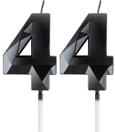 mciskin Black 44th Birthday Candles, 3D Number 44 Candles for Cake, Women Men 44th Birthday Decorations,Pearl Black Candle Cake Topper Decorations for Birthday Party Weddings Anniversary Supplies