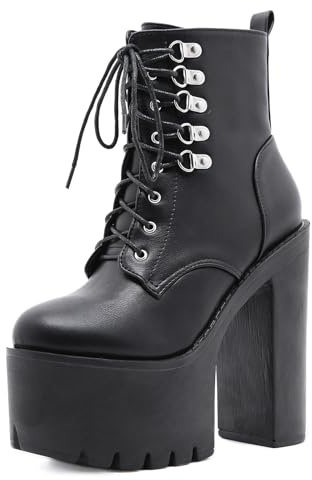 Stivaletti da Donna con Lacci con Tacco Largo Ultra Alto da 15 cm - Stivali Invernali Leggeri e Comodi per Gli Outfit quotidiani,Nero,39 EU