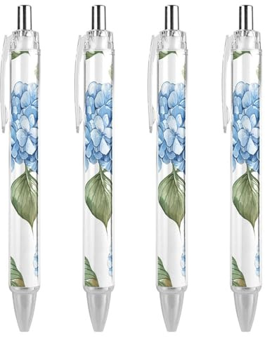 GHBNK Blue Hydrangea Pattern Ballpoint Pens Retractable Ball Point Pens Black Ink 0.5mm Fine Point Smooth Writing Pen Office Supplies 4 PCS