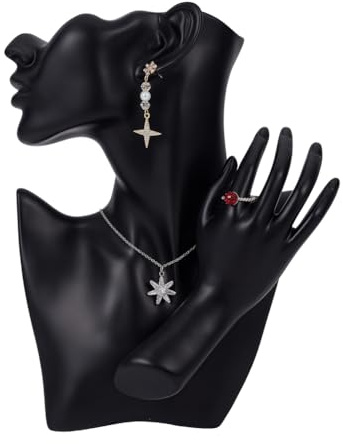 UNICRAFTALE Mannequin Noir En Résine Pour Présentation De Bijoux 20x10x27cm Modèle De Bust De Corps En Forme Avec Support De Main Pour Bagues Présentoir Pour Colliers Bracelets Et Anneaux Pour Bijoux