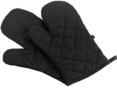 Oven Mitts, Premium Heat Resistant Kitchen Gloves Cotton & Polyester Quilted Oversized Mittens, Black