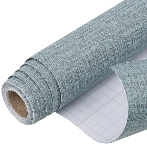 Arthome vinilo adhesivo muebles 40cmx3m Texturizado Grasscloth Papel Pintado,Autoadhesivo Removible Contacto Papel Adhesivo para Dormitorio Estar Armario,Revestimiento mural adhesivo(Azul）