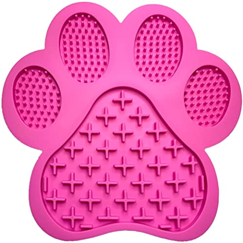 Dog Lick Mat (18 cm) Large multi-section : Slow down your Dog's eating : Use with Dog Peanut Butter, liver, gravy etc : Feeding bowl replacement - Food Safe Silicone (Pink Paw)