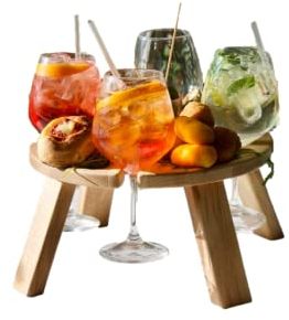 Tavolino Vassoio Aperitivo, Legno 100% Faggio, 4 Spazi Portabicchieri, Made in Italy