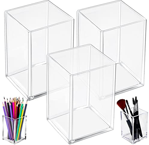 Acryl Stiftehalter Schreibtisch, 3 Stück Stifteköcher, Transparent Pinselhalter, Pinsel Organizer für Schreibwaren und Kosmetik Pinsel Lagerung (10.5x6.7x6.7cm)