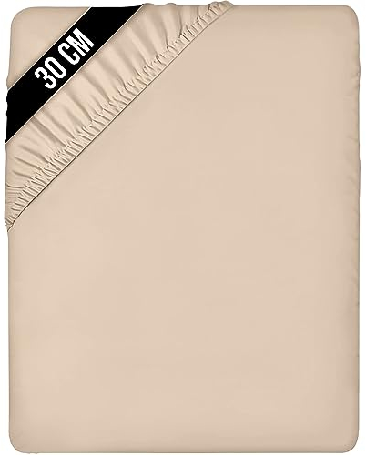 Utopia Bedding - Spannbettlaken 180x200cm Bis 30 cm - Beige - Oeko-Tex Zertifiziertes - Gebürstete Mikrofaser Spannbetttuch